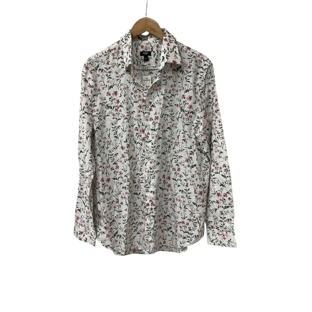 NWT Express Men's Slim 1MX Blue Floral Button-Up Long Sleeve Shirt Size XS